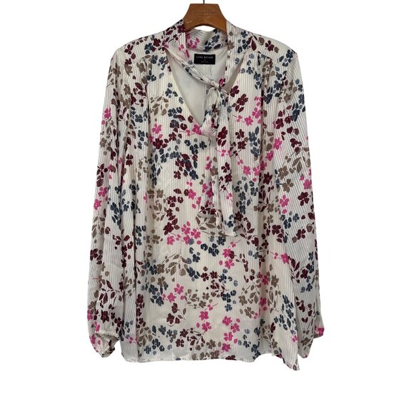 Lane Bryant Womens Size 22 Floral popover Blouse  Tie Neck Long Sleeve new $69 - Picture 2 of 8